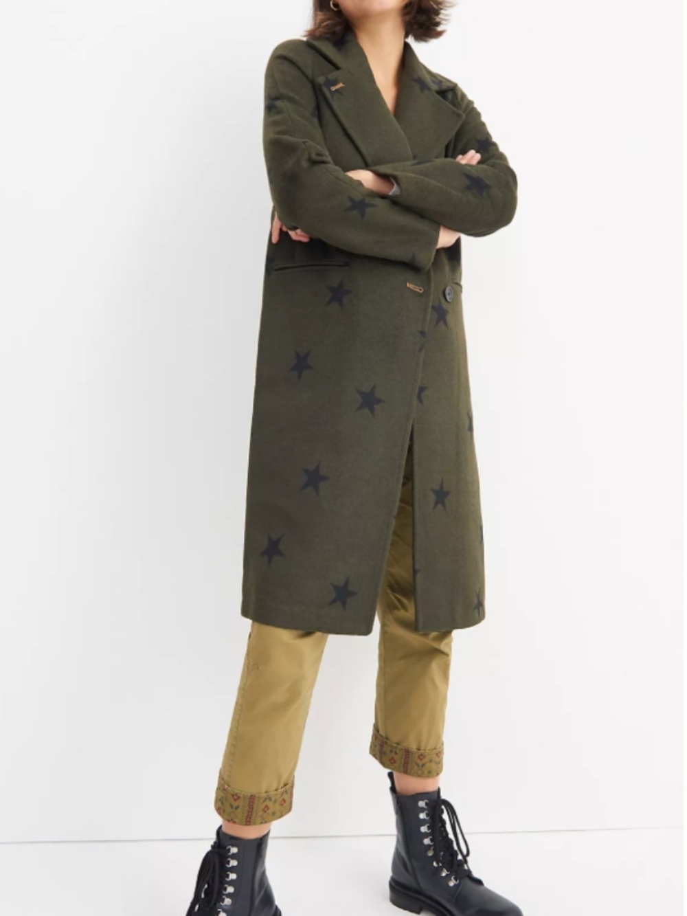 AVEC LES FILLES ESTRELLAS LONG STAR PRINT DOUBLE FACE TRENCH WOOL BLEND COAT